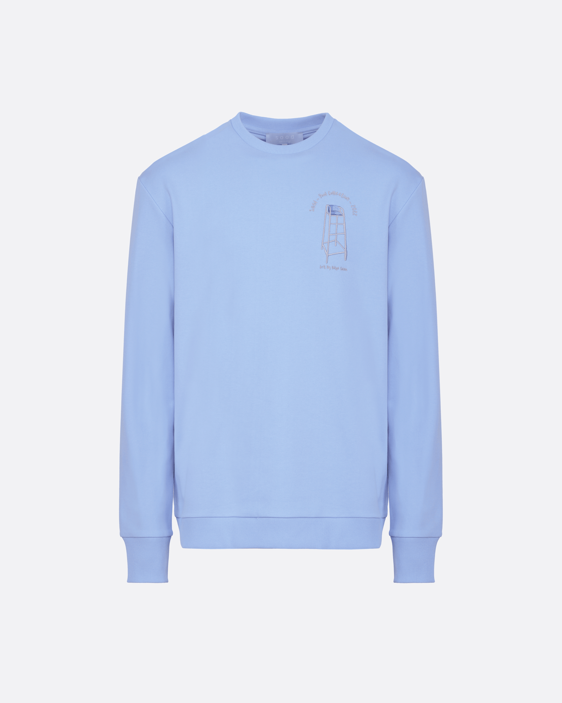 Sweatshirt bleu avec motif chaise de surveillance brodé côté coeur