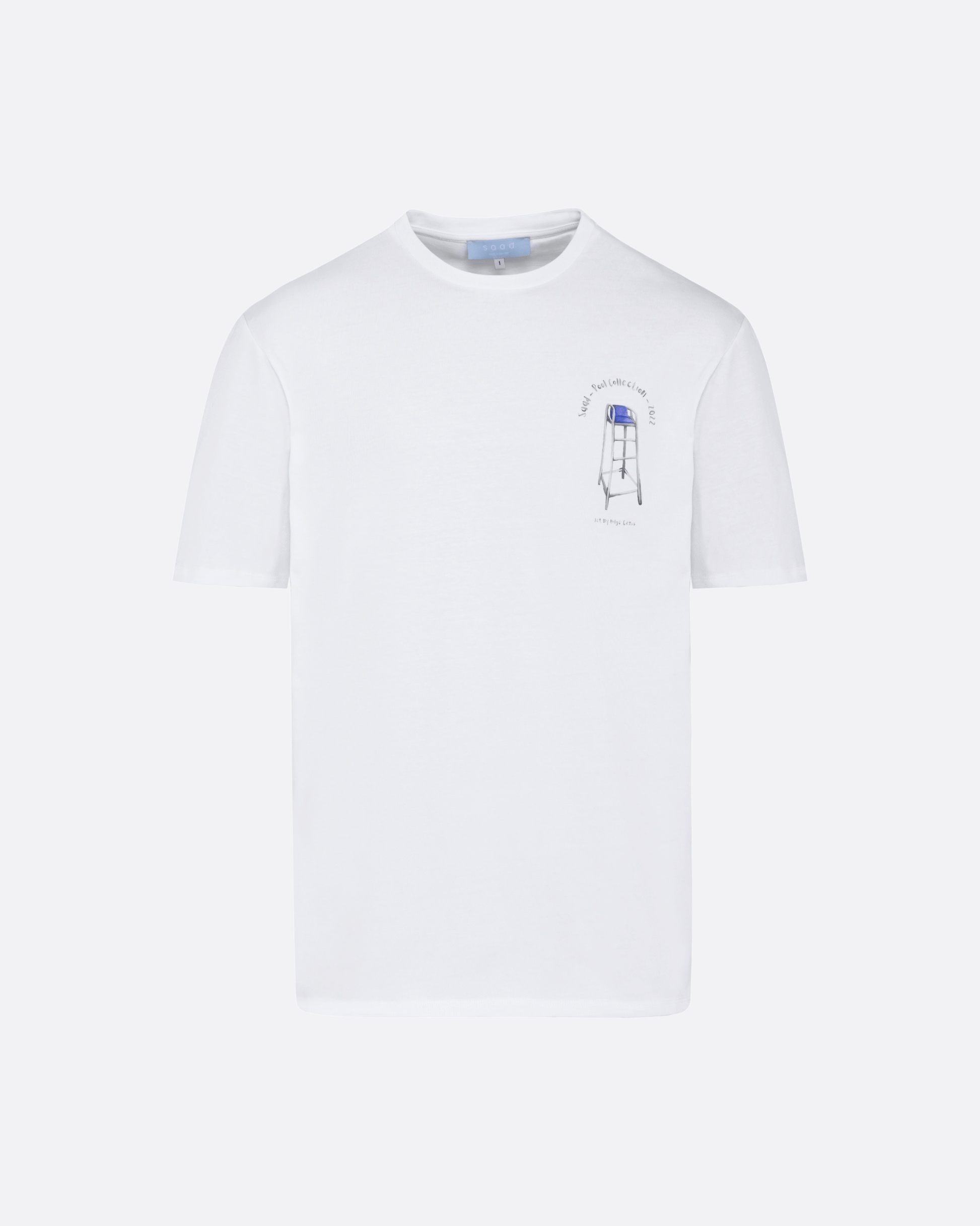 T-Shirt Blanc à col rond manches courtes avec motif chaise de surveillance imprimé côté coeur